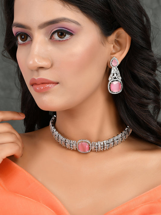 Pink Quartz American Diamond Jewellery Sets for Women Online