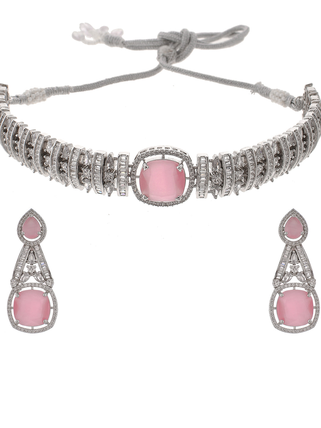 Pink Quartz AD jewellery Set