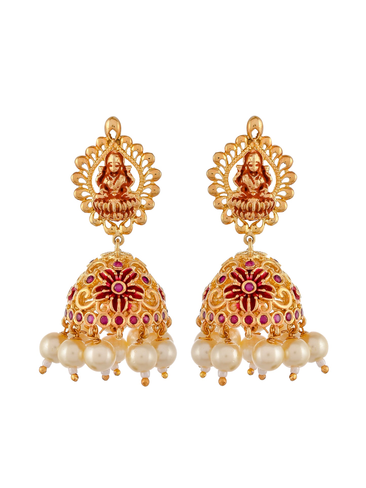 Gold Plated Red & Green Stone Studded Laxmi Jewelry Set