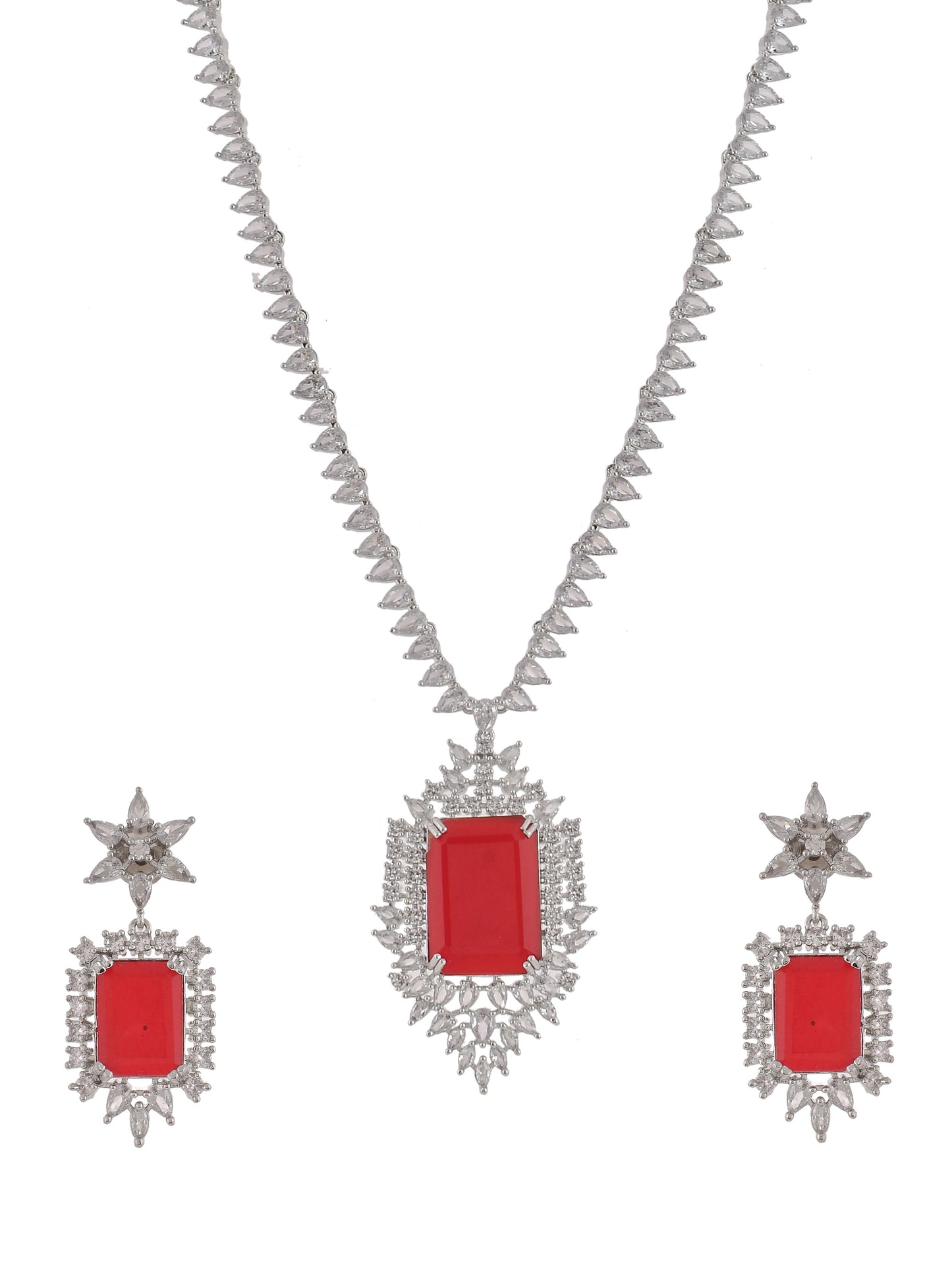 Long faux ruby diamond bridal jewellery set