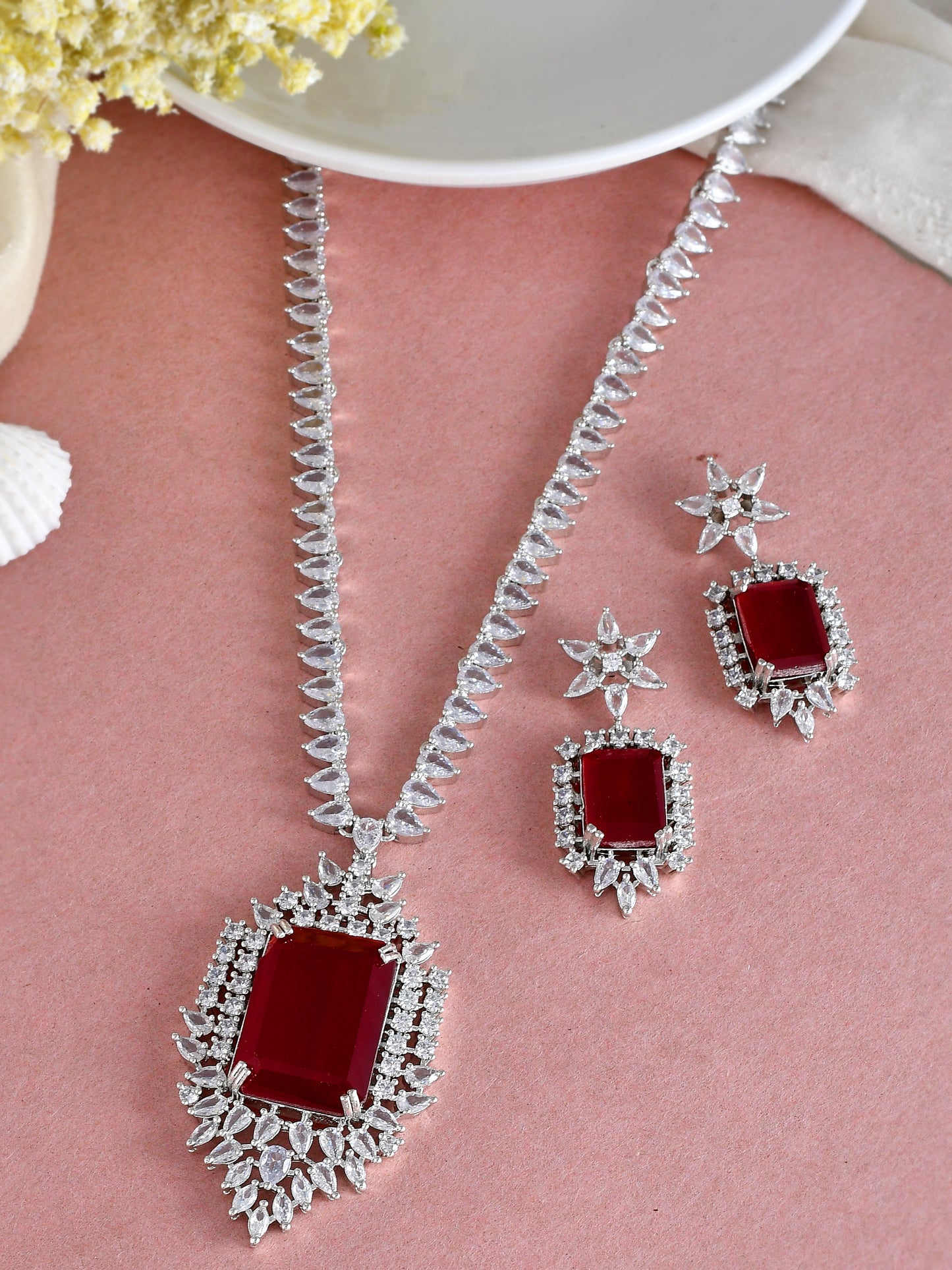 Long Faux Ruby Diamond Jewellery Sets for Women Online