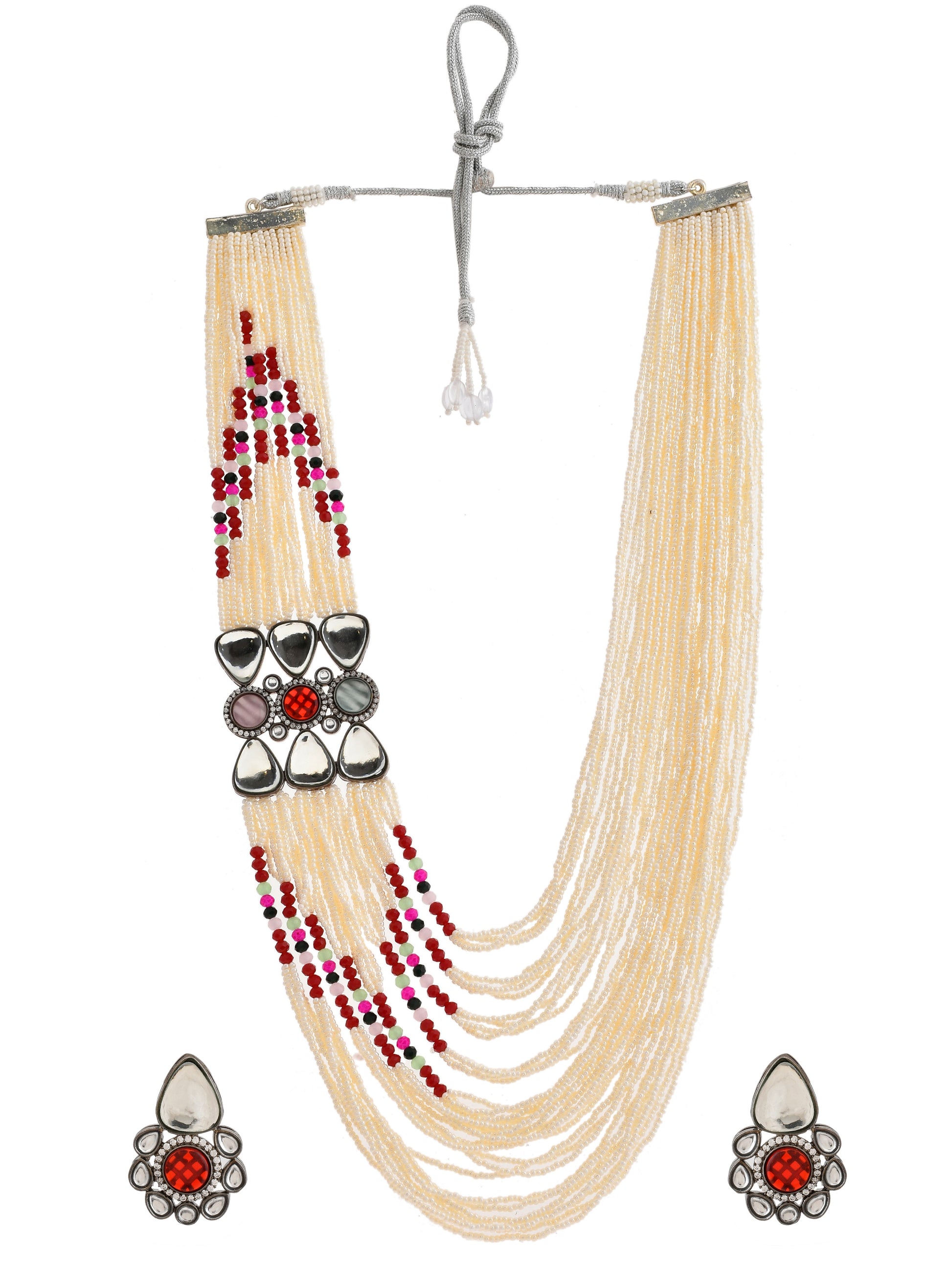 Kundan Heavy Long Layered Brooch Jewellery Set