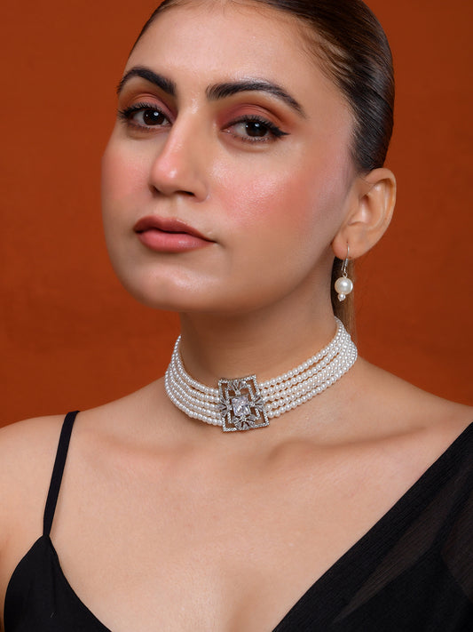 Traditional Wedding Jewellery Set AD & Pearl Necklace Set for Women
