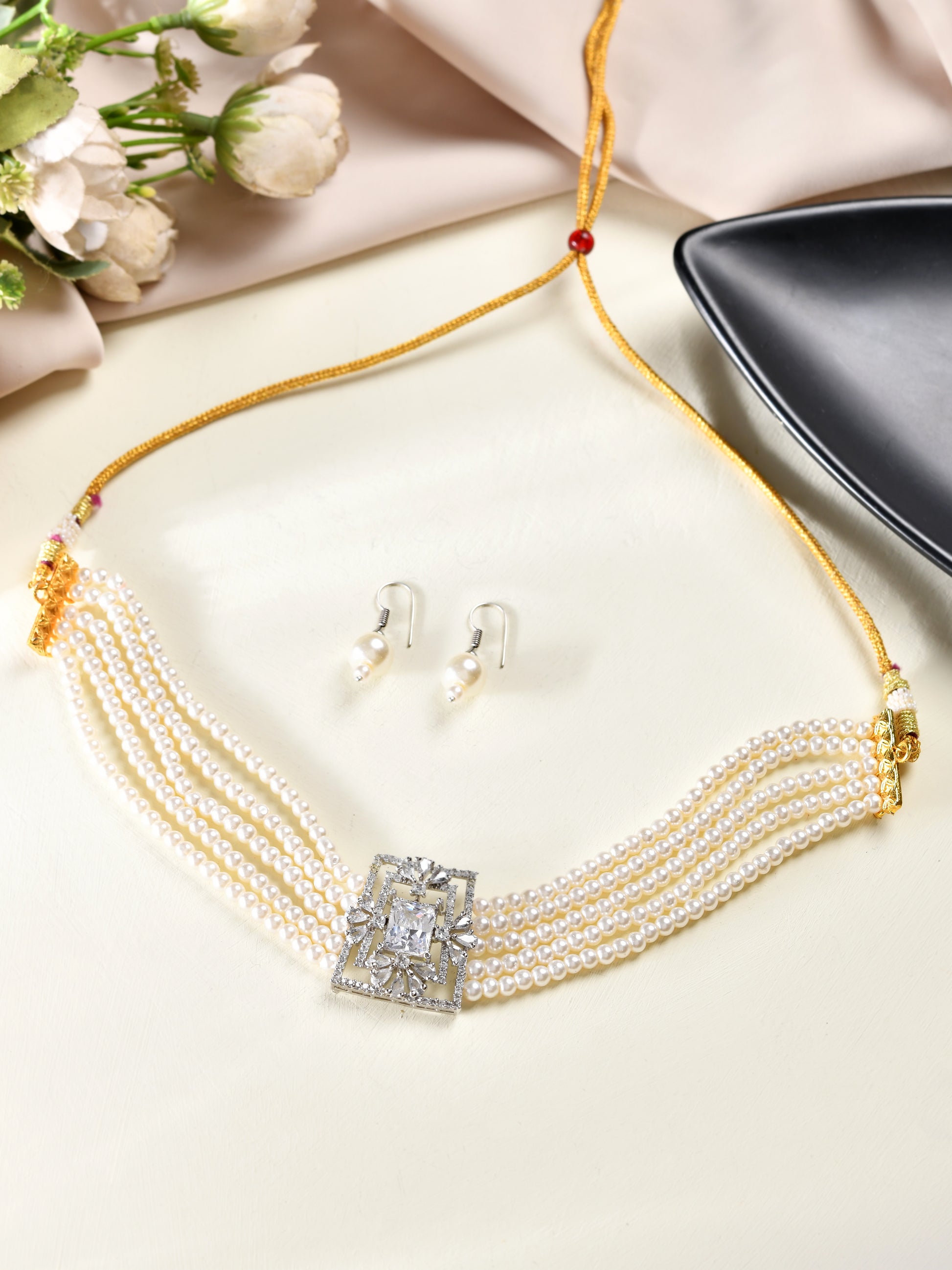 Traditional Wedding Jewellery Set AD & Pearl Necklace Set for Women