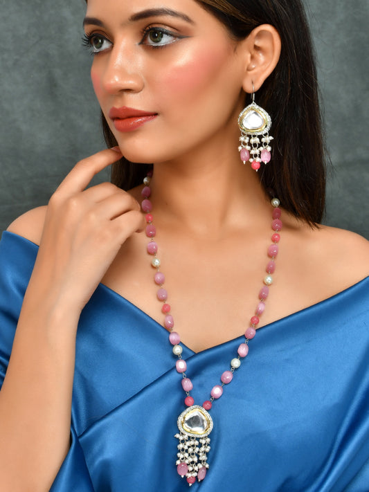 Pink beads Kundan Jewellery Set for women