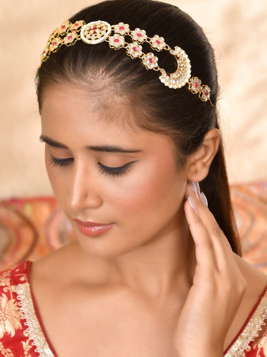 Buy Traditional Kundan Matha Patti with Red & White Stones, Gold-Plated for women (SBMT23N_358)