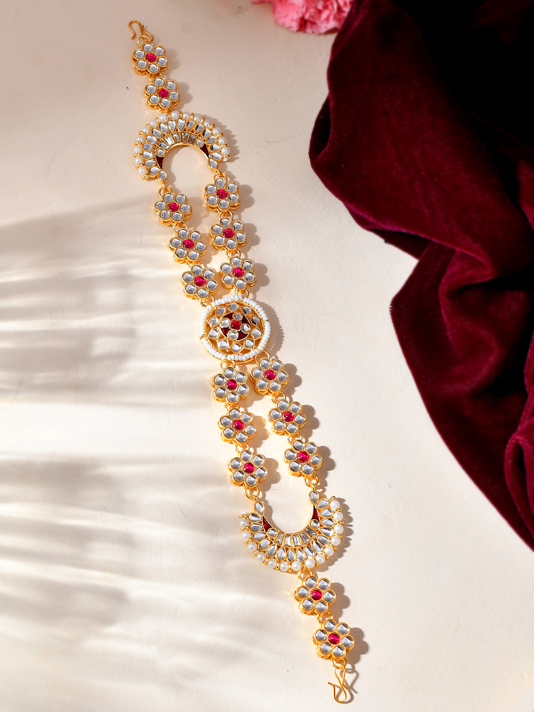 Buy Traditional Kundan Matha Patti with Red & White Stones, Gold-Plated for women (SBMT23N_358)