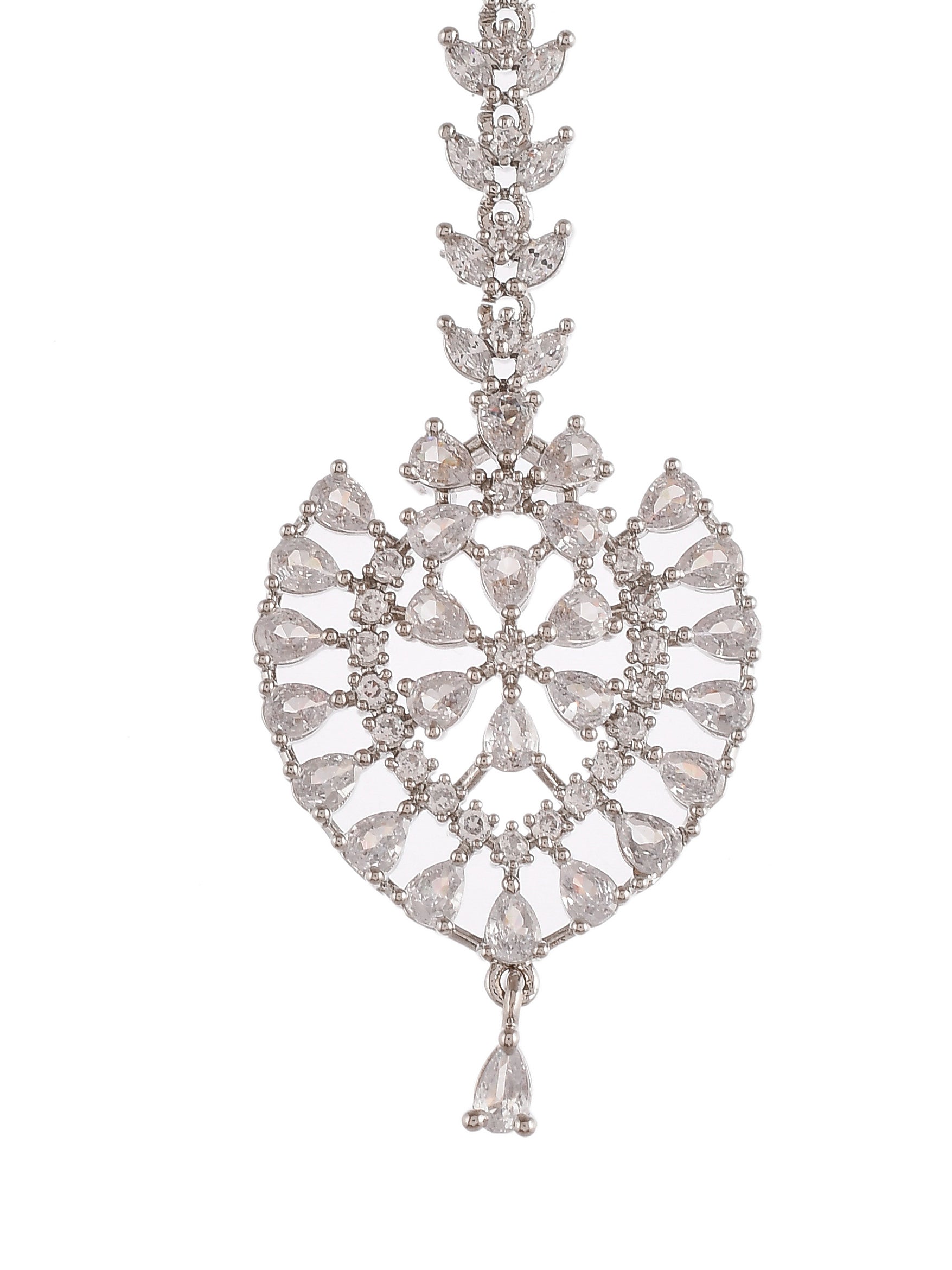 Silver Plated American Diamond Studded Handcrafted Maang Tikka