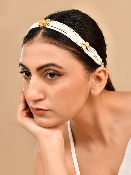 Kundan Matha Patti With Pearl Strands For Women  | Traditional Wedding Head Jewelry