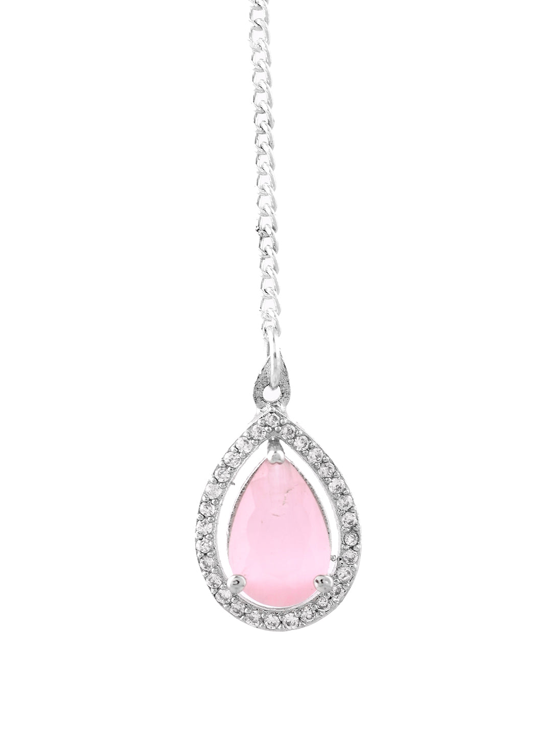 Silver Plated Pink Long Chain Maang Tikka For Women | Party Wear & Wedding Jewelry