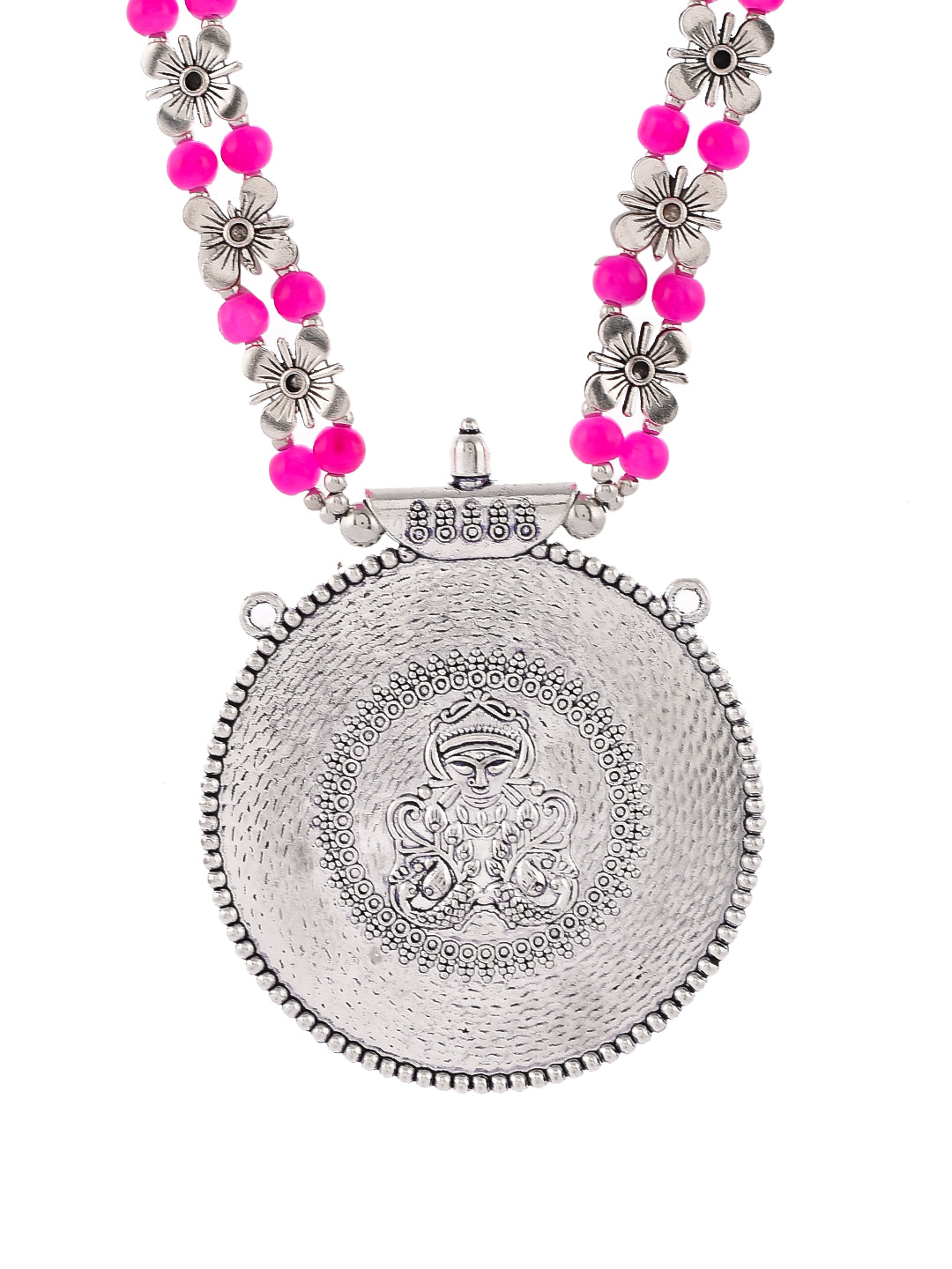 Pink Beads Statement Silver plated Necklace