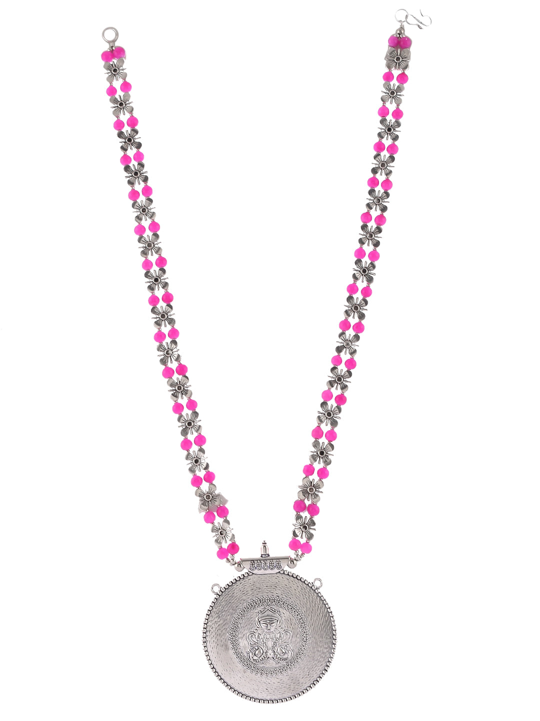 Pink Beads Statement Silver plated Necklace