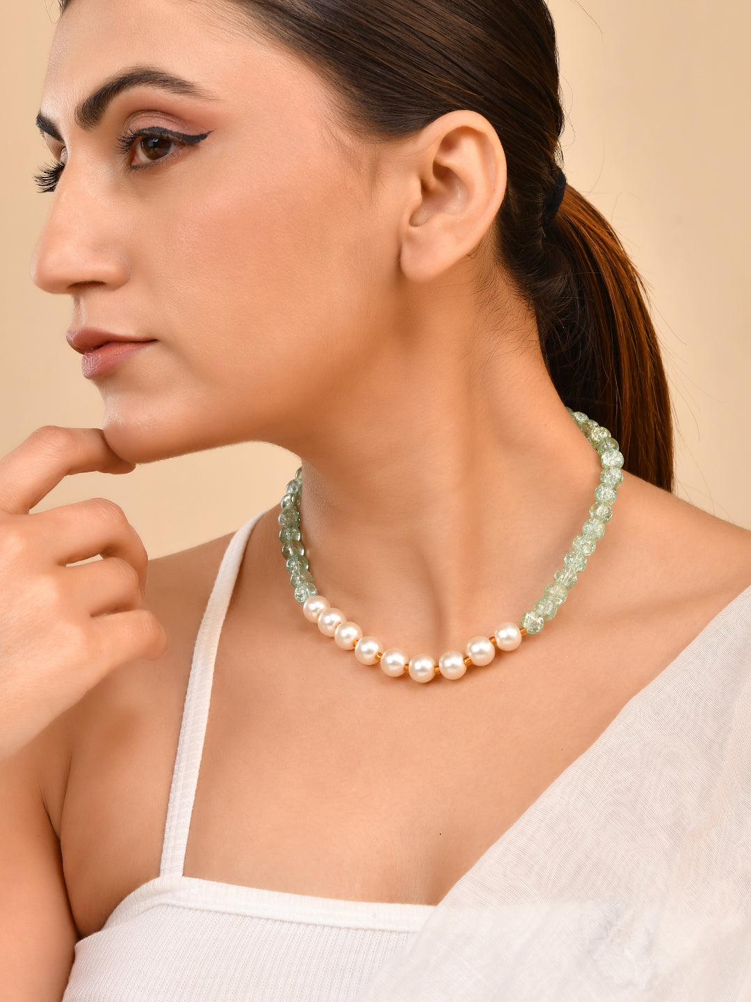 Crystal Pearl Beaded Choker Necklace For Women