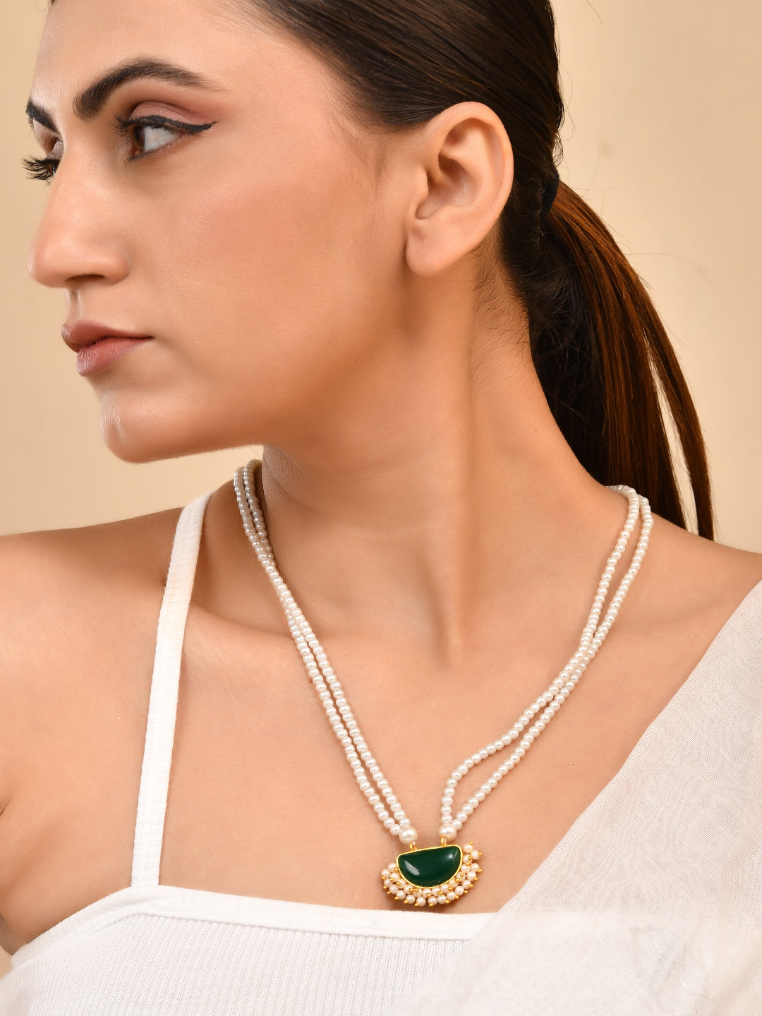 Double Layer Pearl Necklace | Traditional Ethnic Layered Necklace For Women