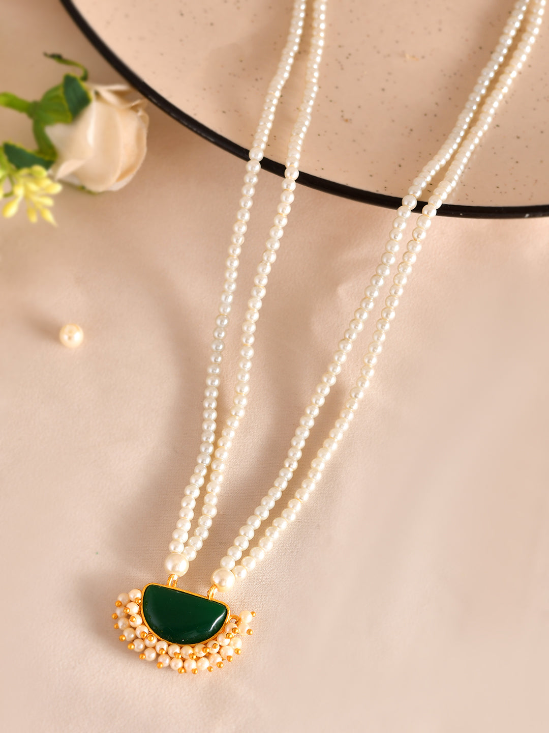Double Layer Pearl Necklace | Traditional Ethnic Layered Necklace For Women