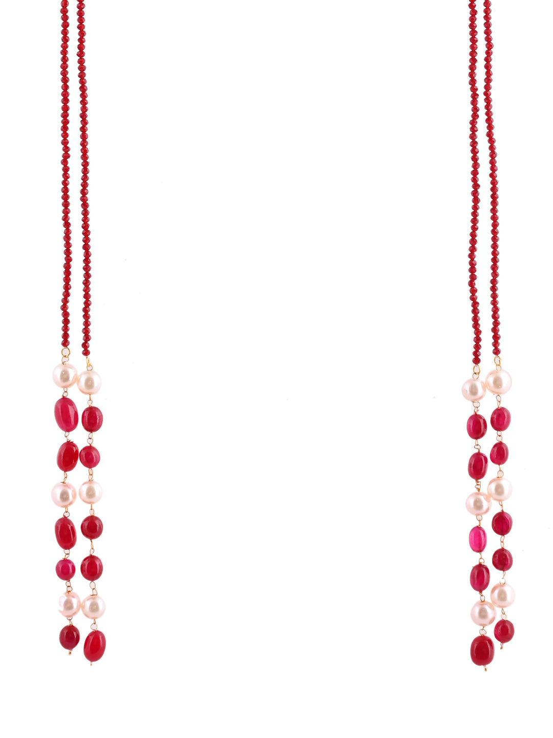 Handcrafted Ruby Red Crystal & Pearl Long Necklace |  Multi-Strand Statement For Women