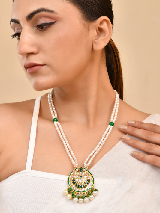 Handcrafted Green Kundan Pearl Necklace For Women |  Festive Ethnic Jewelry