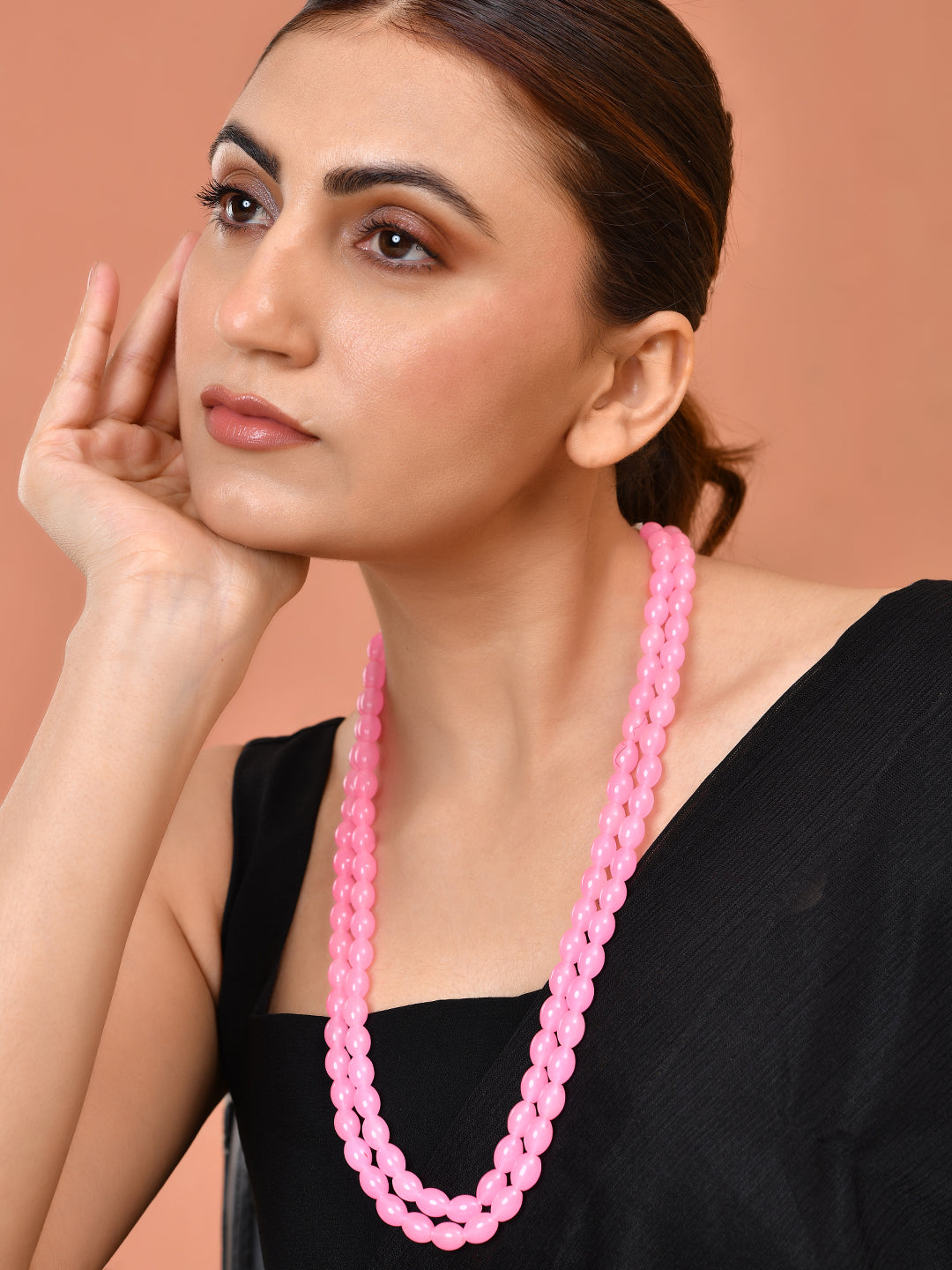 Pink Beads Necklace for Women | Double Layer Beaded Mala Necklace