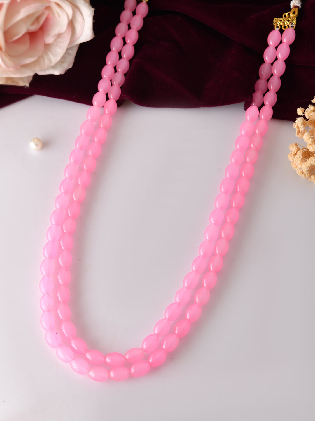 Pink Beads Necklace for Women | Double Layer Beaded Mala Necklace
