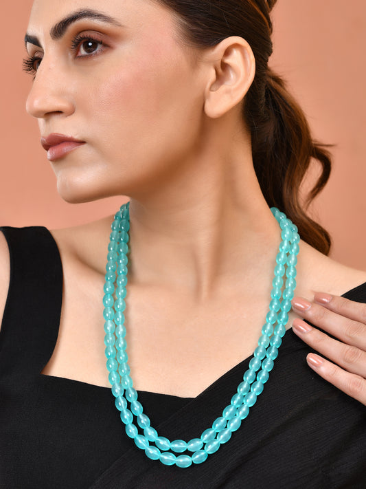 Aqua Blue Beaded Necklace for Women Double Layer Stylish Jewellery Mala