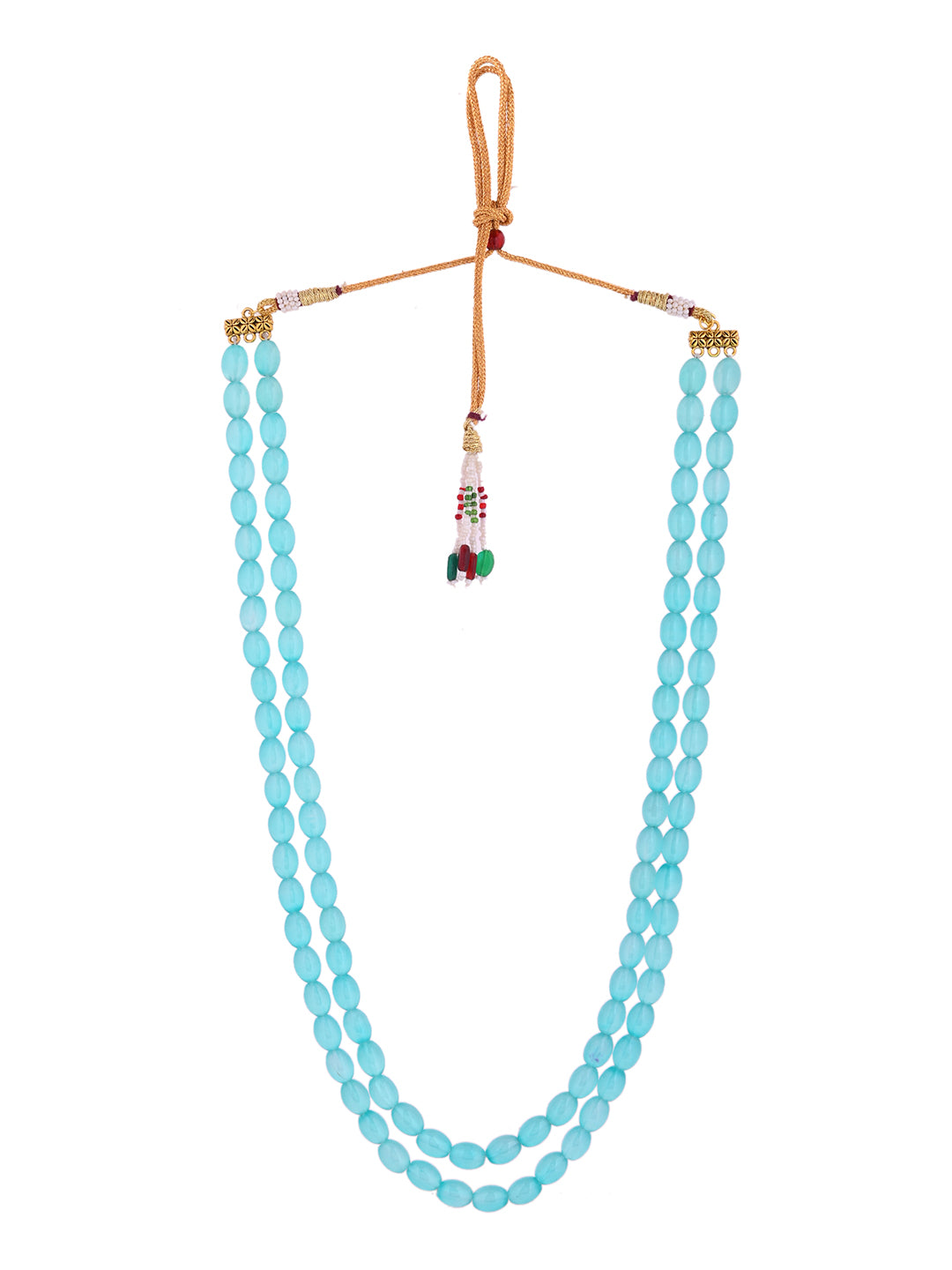 Aqua Blue Beaded Necklace for Women Double Layer Stylish Jewellery Mala