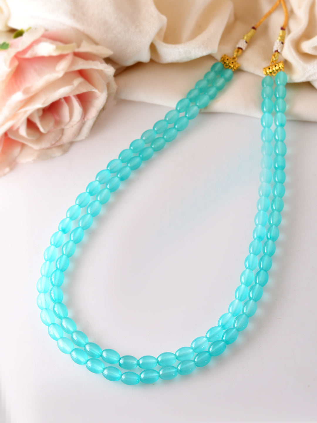 Aqua Blue Beaded Necklace for Women Double Layer Stylish Jewellery Mala