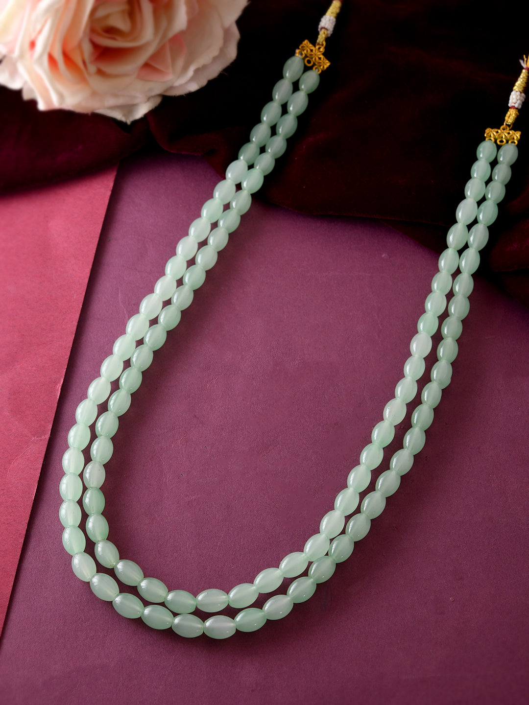 Gold Plated Beaded Necklace for Women Double Layer Stylish Jewellery Mala