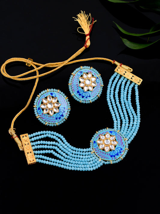Gold plated beads choker necklace set