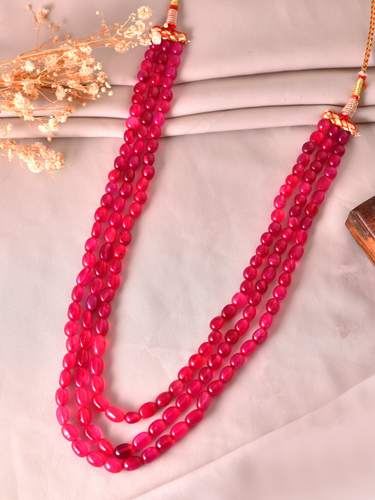 Traditional Pink Beaded Layered Necklace With Adjustable Dori For Women