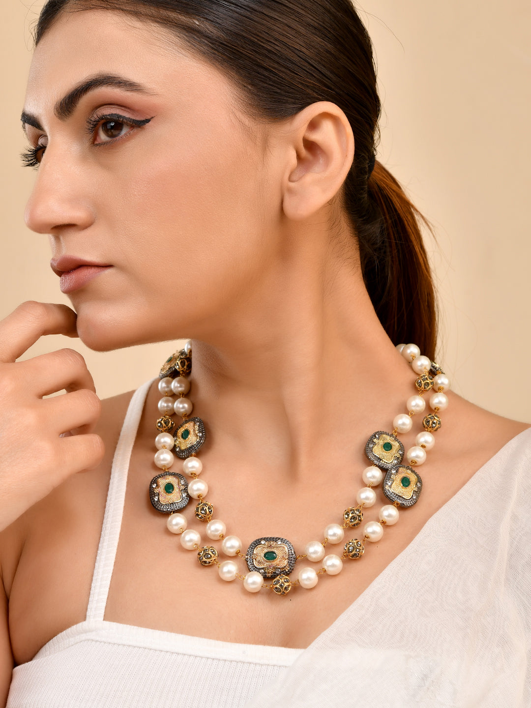 Luxury Pearl Long Necklace Set |Traditional Statement Jewelry For Women