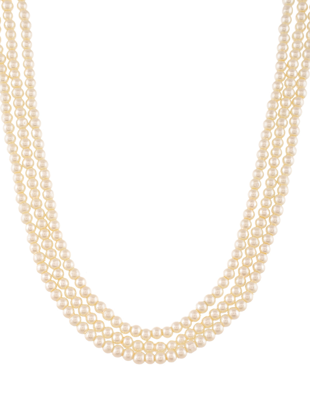 Long triple layered pearl necklace