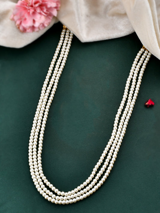 Long  triple layered pearl necklace