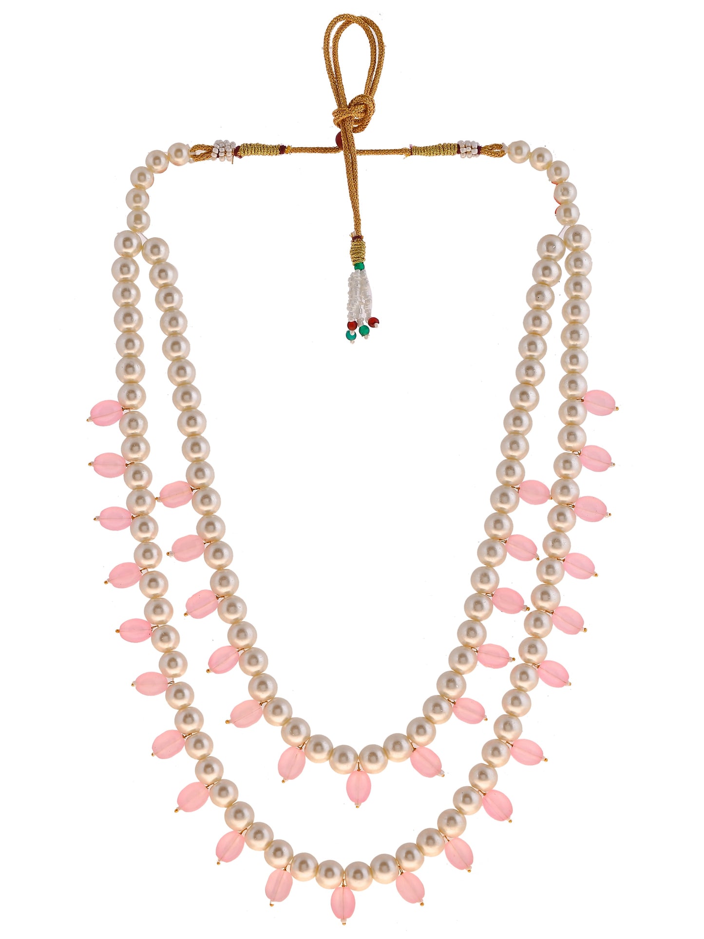 Gold-Plated Layered Stones & Beads-Beaded Brass Necklace