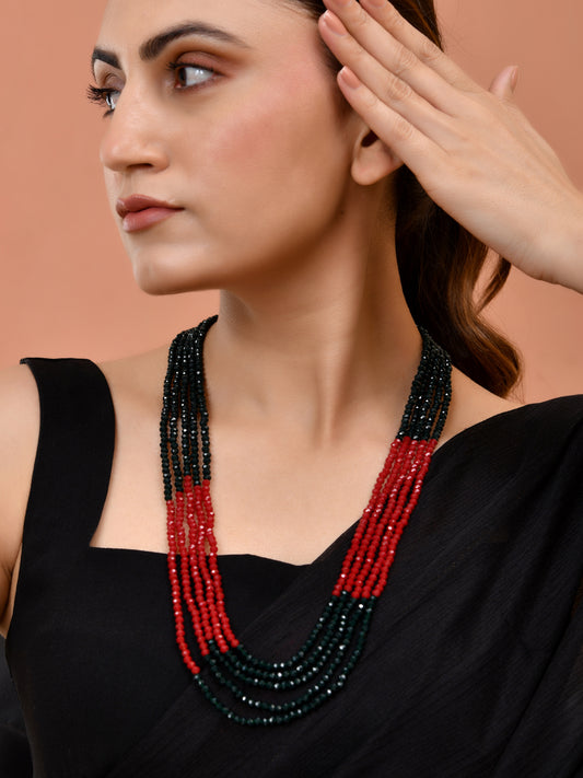 Red Black Beaded Necklace Multi Layer Mala for Women (SBN3RD_370)