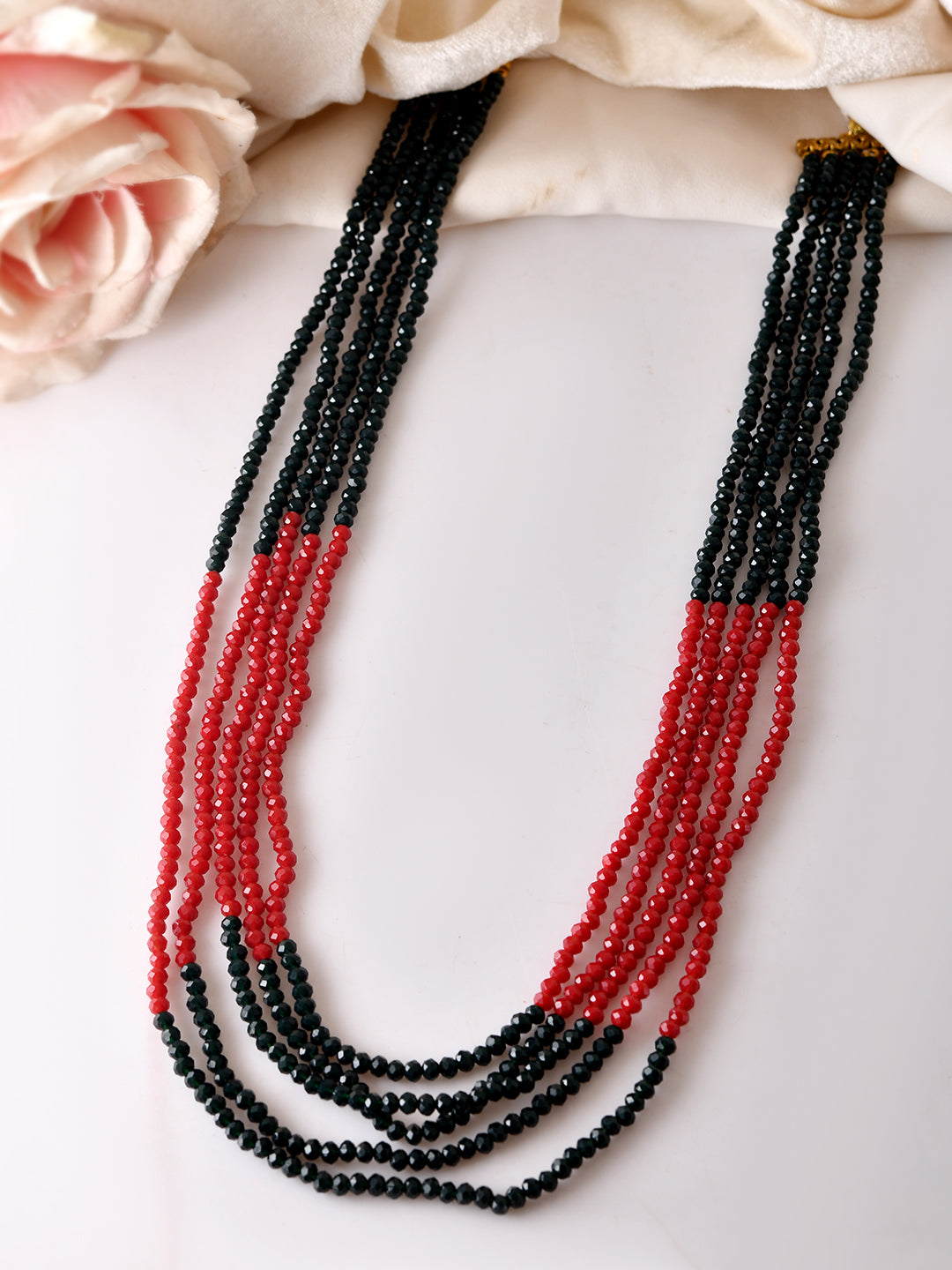 Red Black Beaded Necklace Multi Layer Mala for Women (SBN3RD_370)