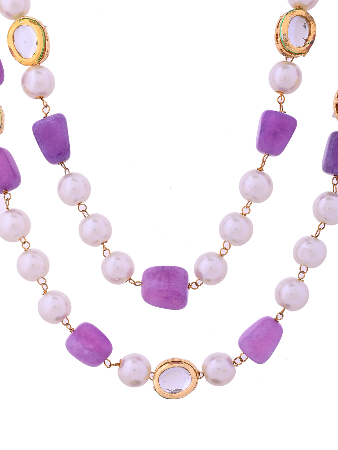 Purple Beads & Pearl Necklace Double Layer Gold Plated Jewellery For Women