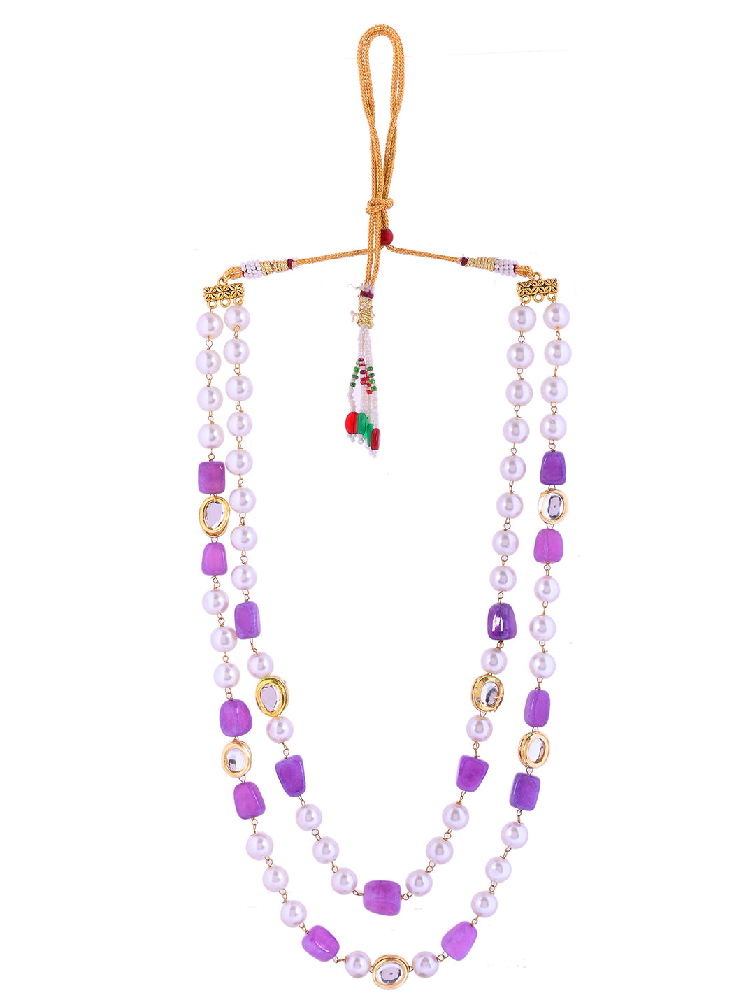 Purple Beads & Pearl Necklace Double Layer Gold Plated Jewellery For Women