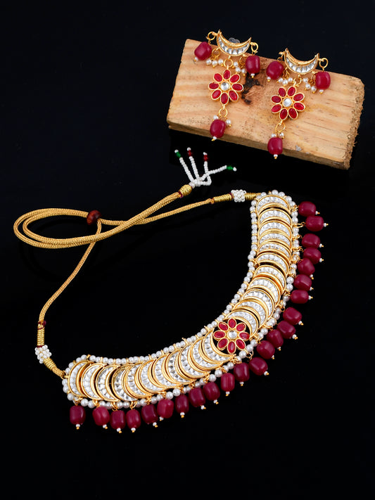 Gold plated pearl beads necklace set