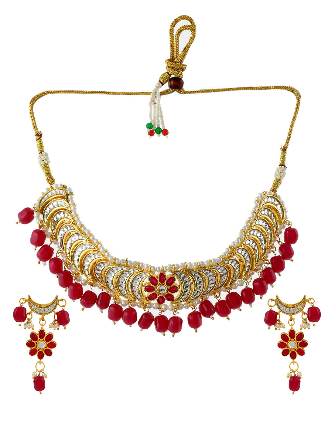 Gold plated pearl beads necklace set