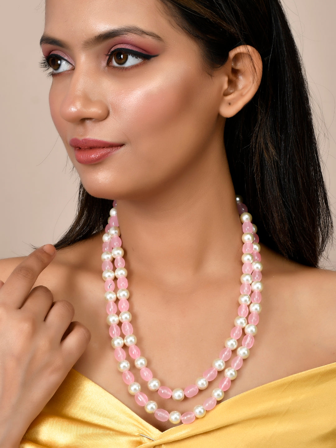 Pink and Gold Pearl Layered Necklace