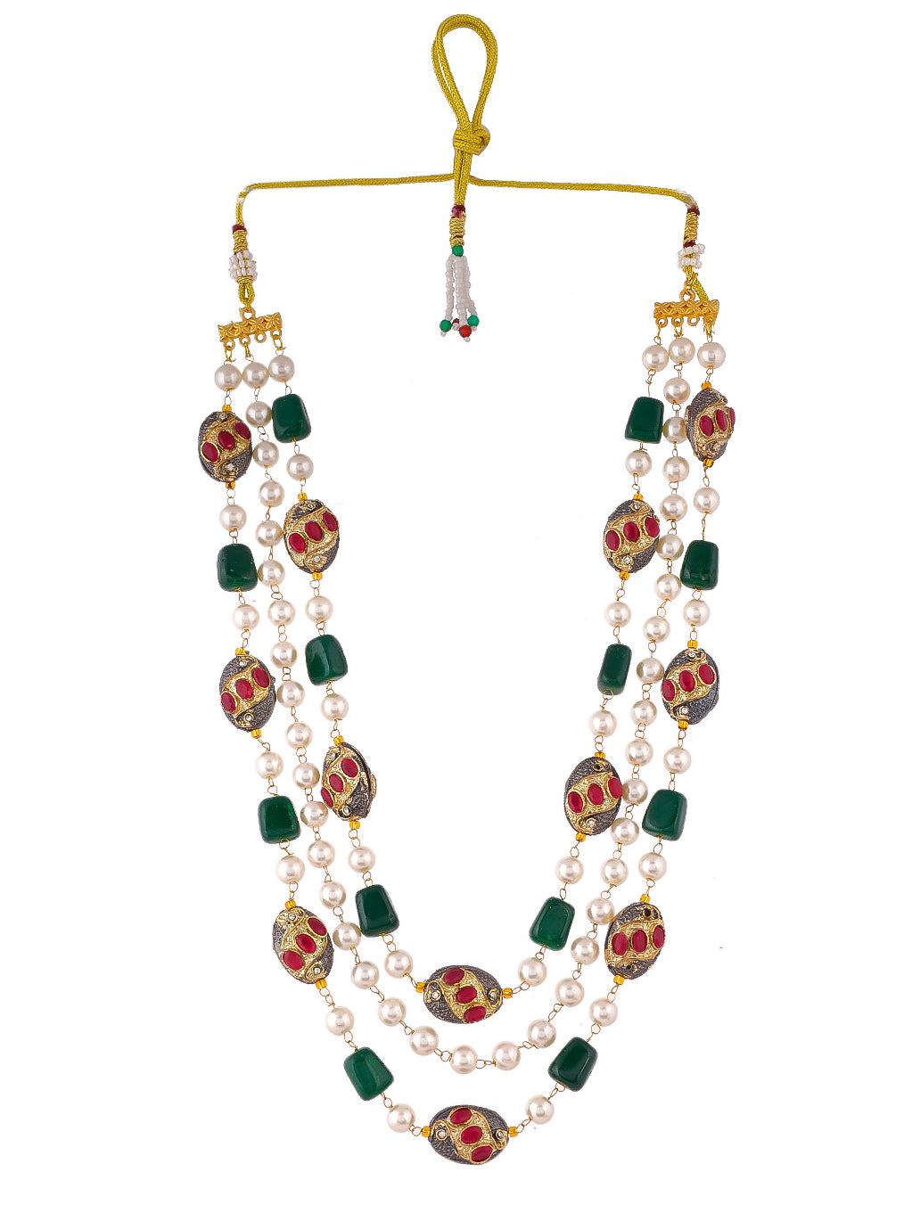 Gold-Plated Stones & Beaded Brass Layered Necklace