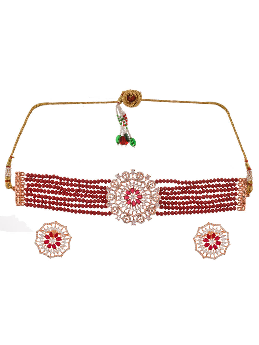 American Diamond choker Red Necklace Set