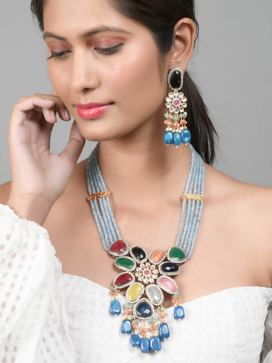 Multicolor Kundan Layered Long Jewellery Sets for Women Online