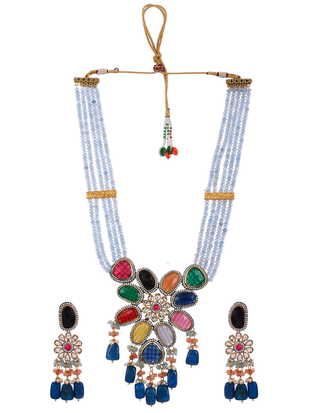 Multicolor kundan Layered Long Bridal Jewellery set