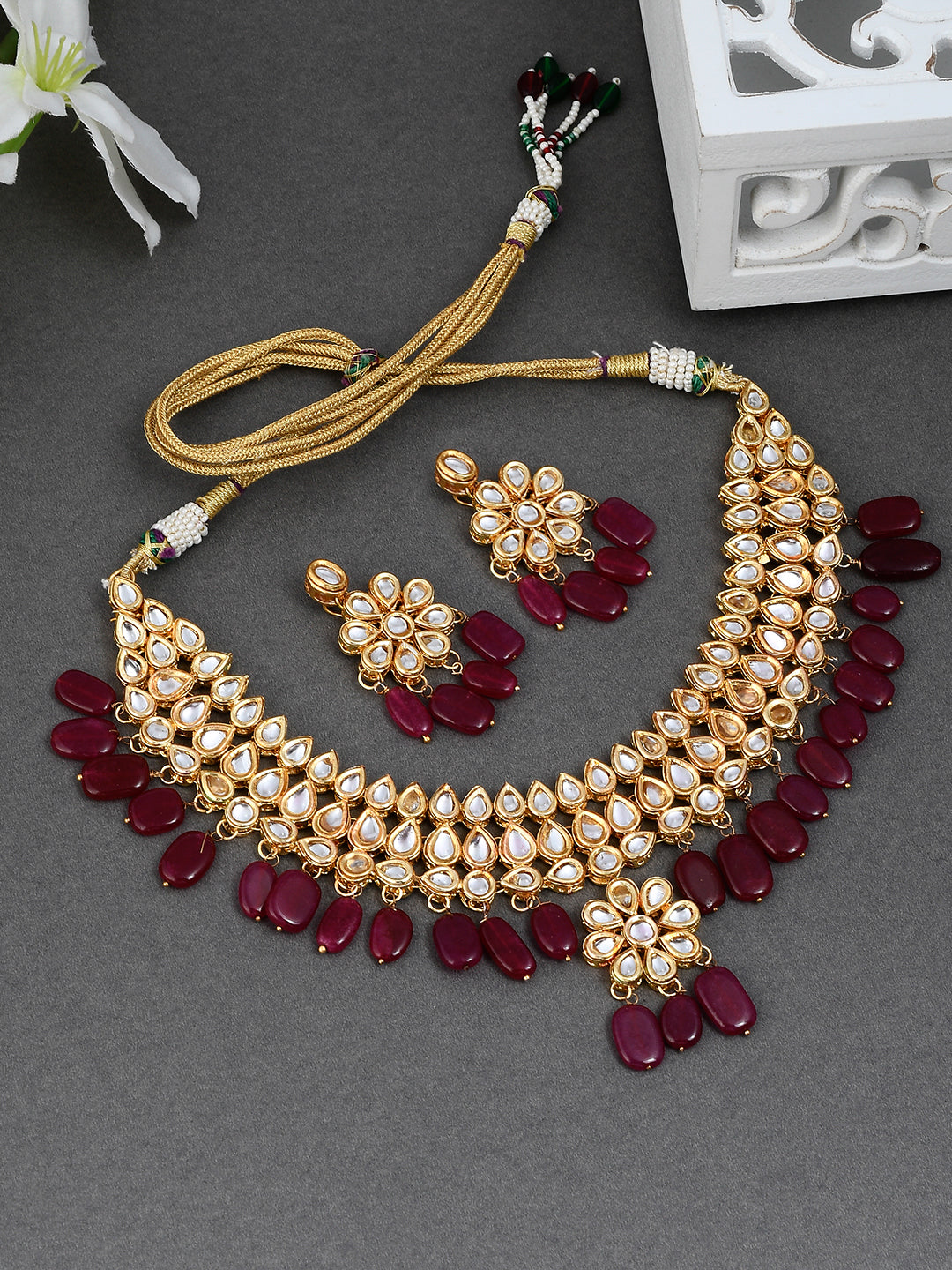 Gold plated kundan necklace set