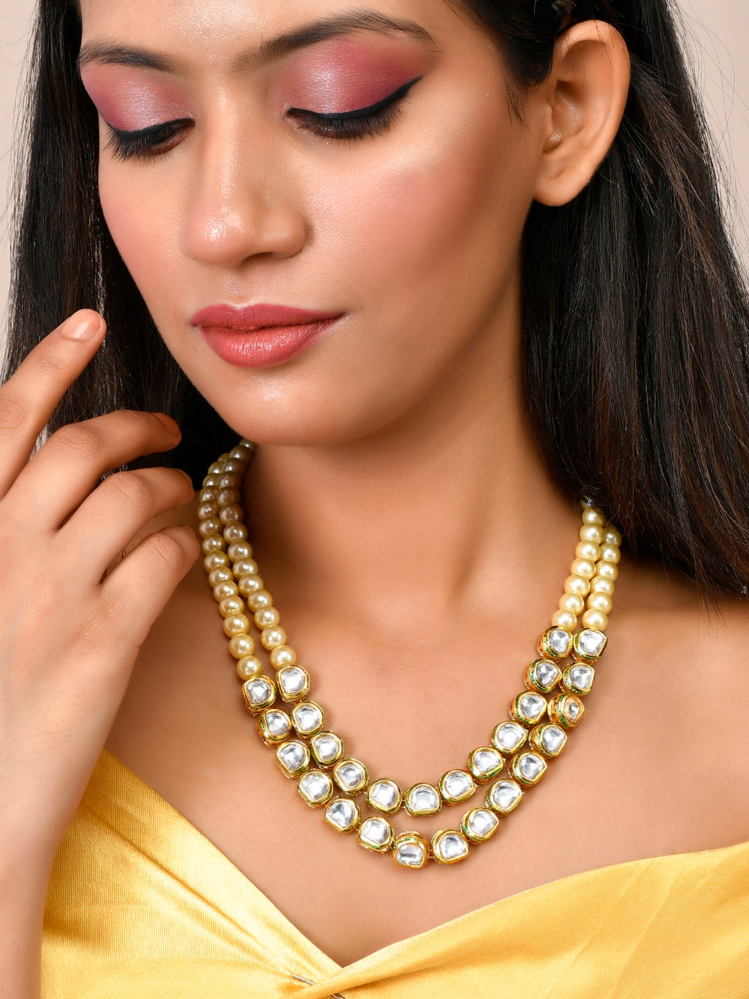 kundan perlal 2 line Necklace for girls& women