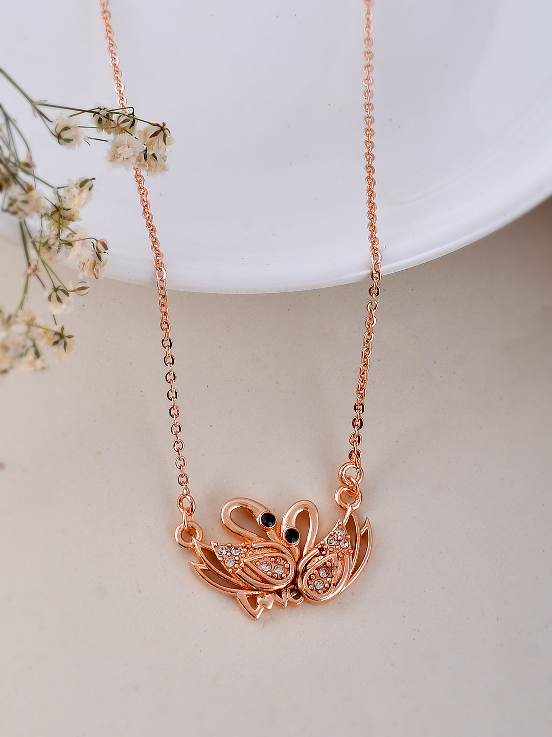 Rose Gold Plated Swan Designer Pendant Chain