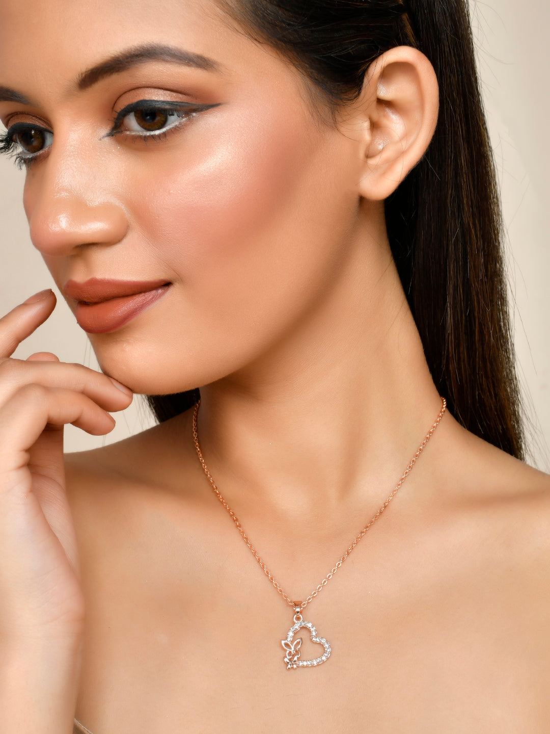 Heart CZ Rose Gold Pendant Chain