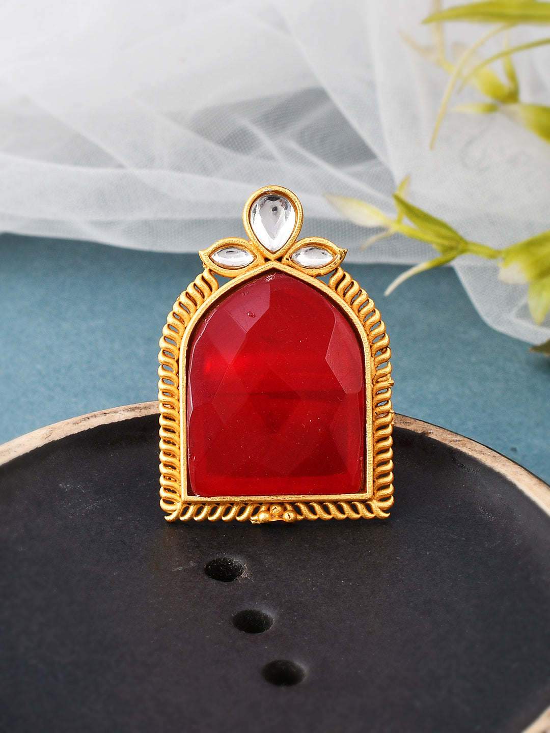 Handcrafted kundan gold plated finger ring