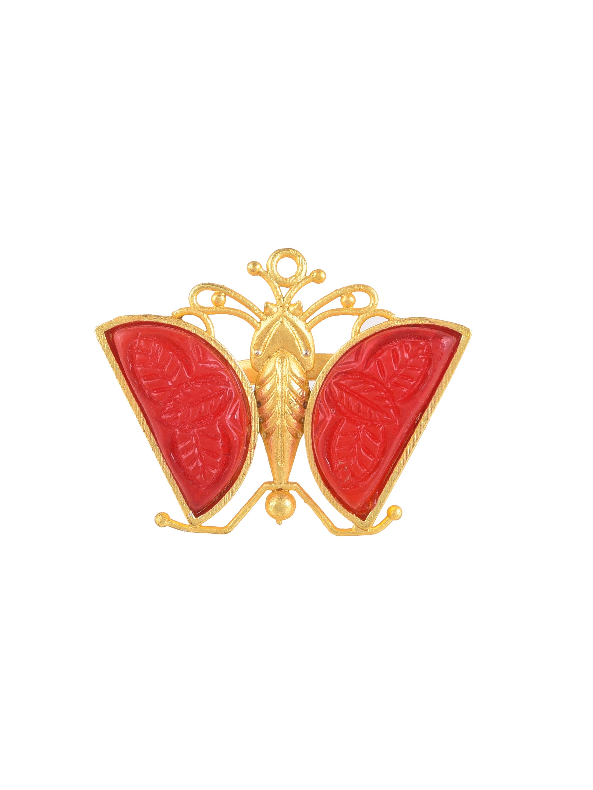 Red Stone Butterfly Finger Ring
